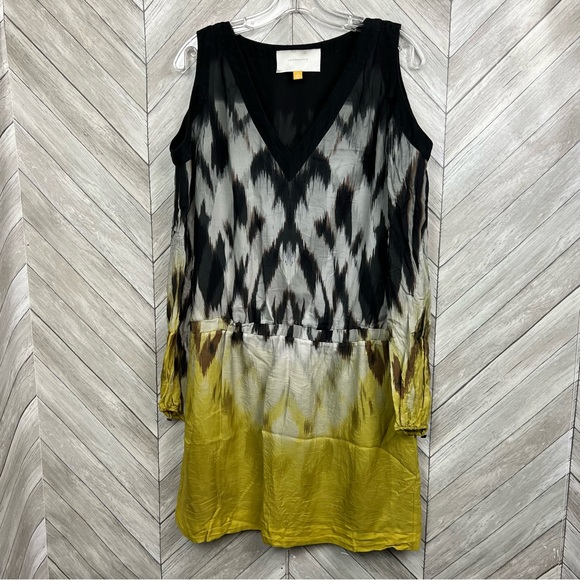 ANTHROPOLOGIE Silk Ombre Ikat Cold Shoulder Dress 12 - Picture 2 of 8